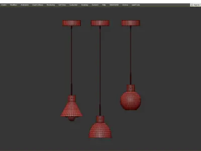 VAPPE three pendant lights with brass and clear glass Low-poly 3D model