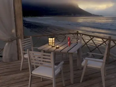 Beach Terrace Blender Scene - EVENING 3D model