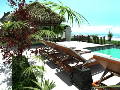 Exterior Resort sitting area shot Low-poly 3D model
