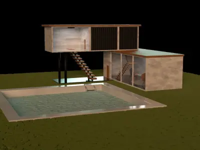 4k realistic house with pool and stairs Free low-poly 3D model