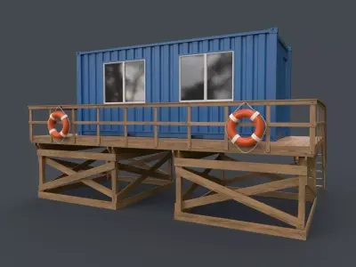 PBR Outdoor Beach Lifeguard Container Office Low-poly 3D model