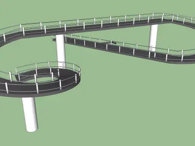 Curved Pedestrian Bridge with Ramp Access SketchUp Format 3D model