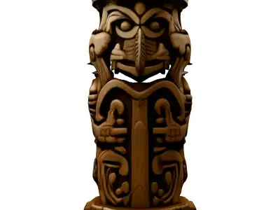 Intricate Carved Wooden Totem Pillar Low-poly 3D model