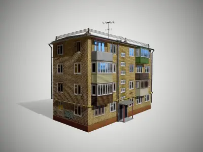 Soviet Four-storey house Low-poly 3D model