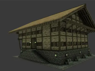 Medieval wood house 5 enterable 3D model