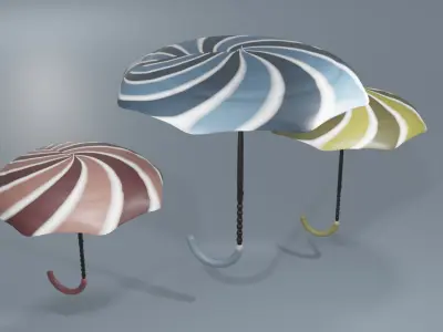 Umbrella Set three umbrellas Low-poly 3D model