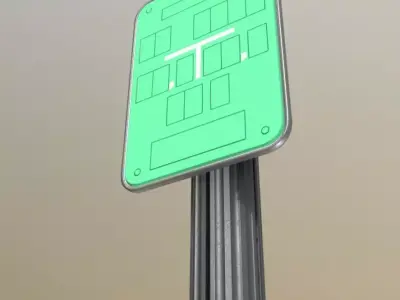 Hinweisschild Abwasser mit Pfosten und Rahmen Low-poly 3D model