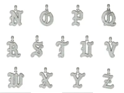 Tattoo fonts A to Z alphabet pendent 3D Model Pack
