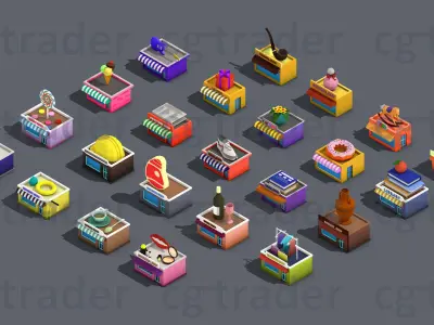Low poly Stores Shops Isometric Low-poly 3D model