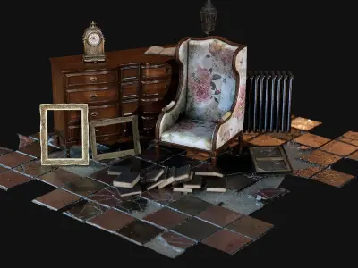 Old Library - Asset pack - Props Low-poly 3D model