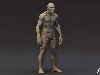 Zombie Statue Stand Pose Low-poly 3D model