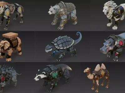 Fantasy Animal Creature Bundle 10 Low-poly 3D model