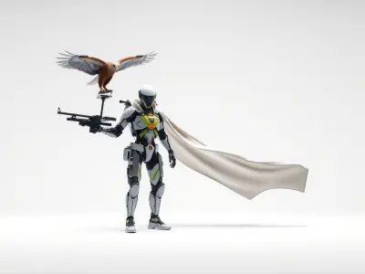 Cybernetic Soldier with Avian Companion Low-poly 3D model