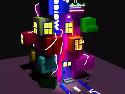 low poly cyberpunk style building Low-poly 3D model