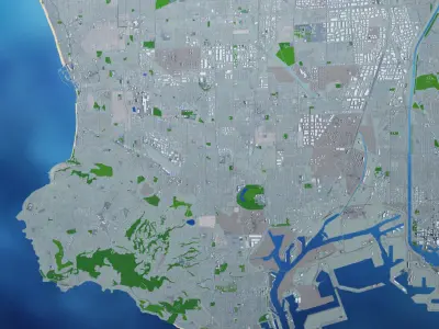 Los Angeles City Peninsula Long Beach Terminal Island Harbor Low-poly 3D model