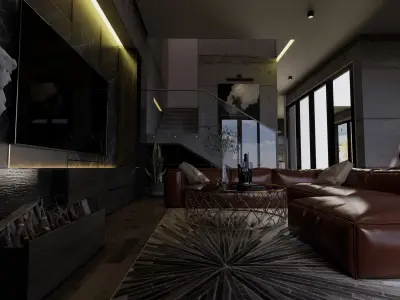 Living Room Modern Industrial  Low-poly 3D model