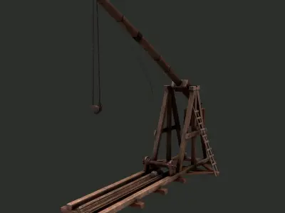 Trebuchet wooden crane Low-poly 3D model