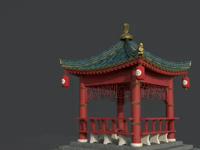 Traditional Japanese Gazebo Low-poly 3D model