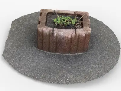 Photorealistic 3D scan of concrete abandoned empty planter Low-poly 3D model