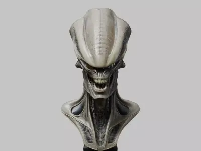 Elongated humanoid ALien Head Bust Scuplture Low-poly 3D model