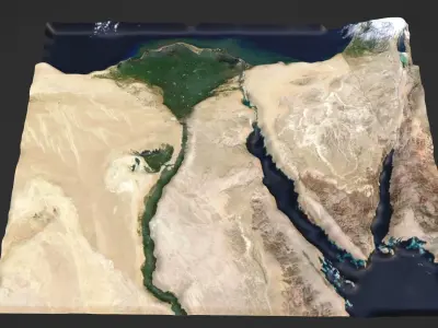 Egypt and the Nile River Map Topography Low-poly 3D model