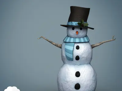 PBR Low Poly Snowman two snowmen with hats and scarves Low-poly 3D model