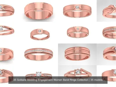 35 Solitaire Wedding Engagement Women Band Rings Collection 3D Model Pack