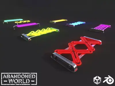 CyberPunk Neon Lamps Set Low-poly 3D model