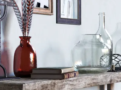 Hubsch Elm Wood Console with Decor 3D model