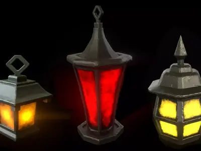 Stylized lanterns pack Low-poly 3D model