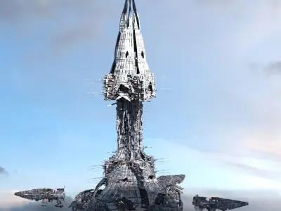 White Atlanta Sci fi Tower 3D model