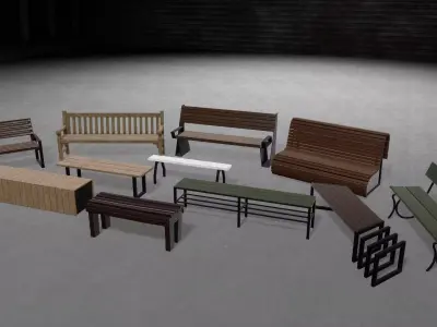 CITY Street Bench Wood SoftField Low-poly 3D model