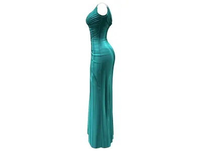 One Piece Blue Satin Evening Gown Dress Low-poly 3D model