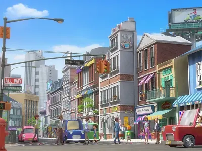 Cartoon City Street Scene 3D model