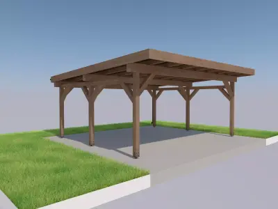 3D Model Wooden Carport with Flat Roof  Asphalt Shingle Cover 3D model