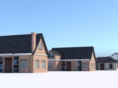 5 Village house villas Low-poly 3D model