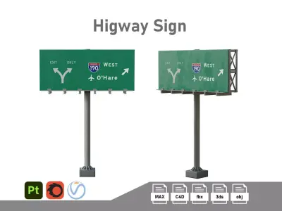 Highway Sign 01 Low-poly 3D model