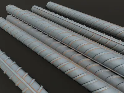 Corroded steel rebar Rusty reinforcement  Building materials 3D model
