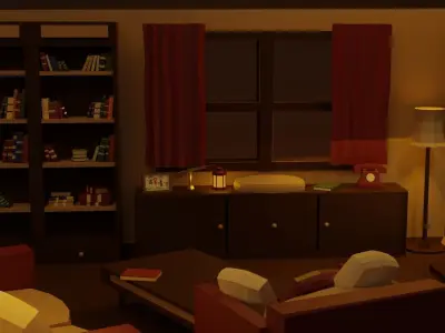 Cozy and Vintage Living Room Low-poly 3D model