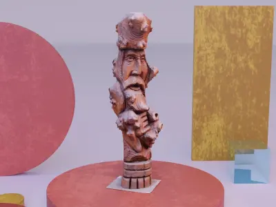 Wood sculpture old man 01 high-poly 3D model