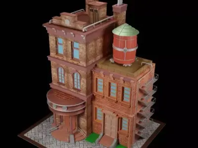 Buildings paper brick building Low-poly 3D model