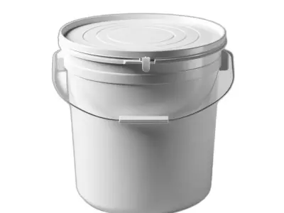 White Plastic Utility Bucket with Lid Low-poly 3D model