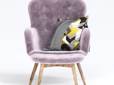 Contemporary Light Pink Fabric Tufted Armchair 3D model