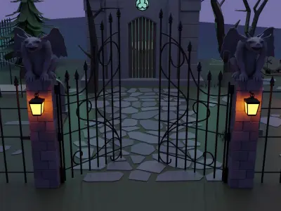 Cemetery bat flying in sky Low-poly 3D model