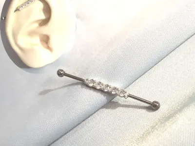 Piercing Industrial Barbell with 6 gem and internal thread 3D print model