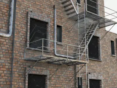 Exterior wall staircase Low-poly 3D model