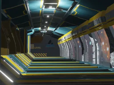 sci-fi corridor PBR ready to render 3D model