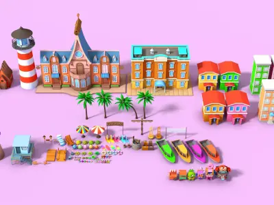 Hyper Casual Game Beach Environment Assets Low-poly 3D model