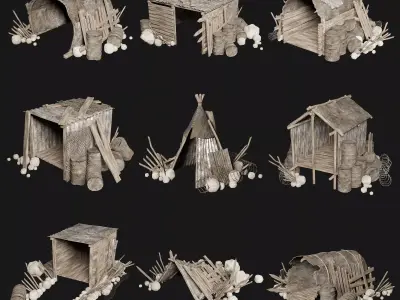 POST APO IMPROVISED SHELTER TENT HOUSE CAMP SURVIVAL COLLECTION Low-poly 3D model