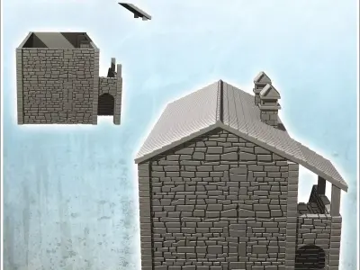 House in exposed stone with access stairs and tiled roof 20 - Wo 3D print model